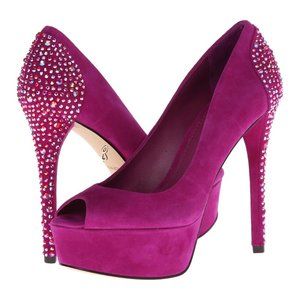 B. Brian Atwood Suede Baccina Pump Magenta Heels 7